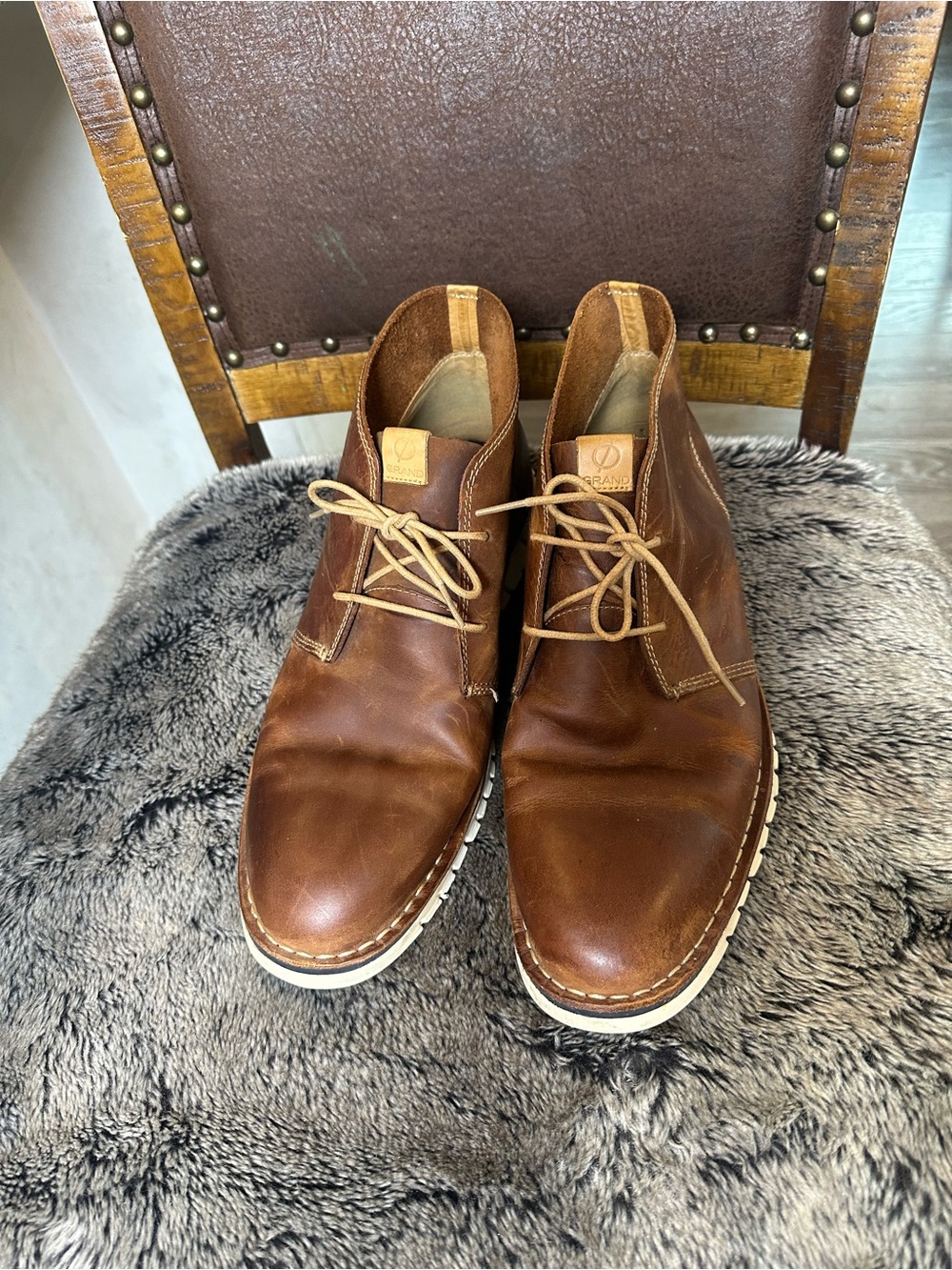 COLE HAAN ZERO GRAND Stitch Out Chukka Leather Brown Boots, Size 13 - Picture 4 of 10